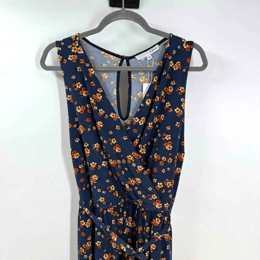 NEW Baltic Born Ashlyn Jumpsuit 1X Navy Floral Wrap Belted Wide Leg Plus Boho - Picture 3 of 11